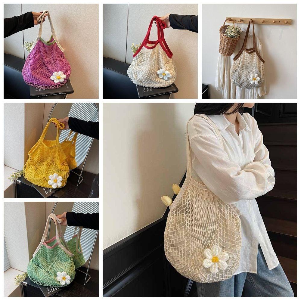 

Polyester Flower Mesh Handbags Large Capacity Summer Beach Tote Bags Fitness фіолетовий