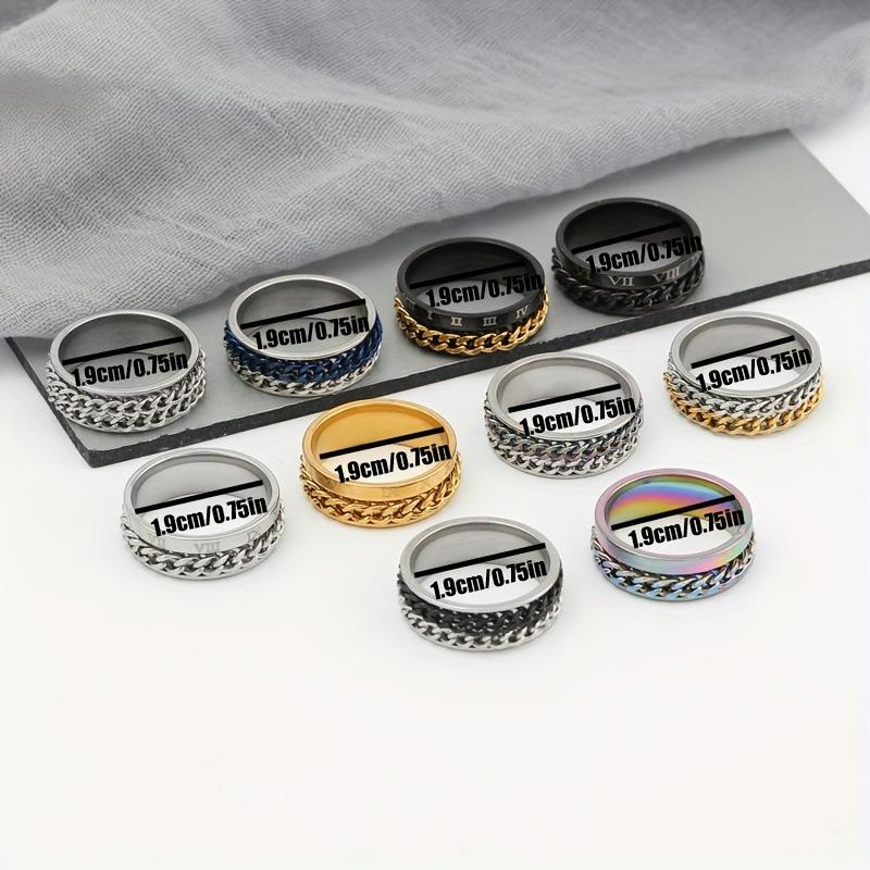 Stainless Steel Jewelry Marking Roman Numeral Chain Rotatable Ring Hip-Hop Style Titanium Steel Ring Set