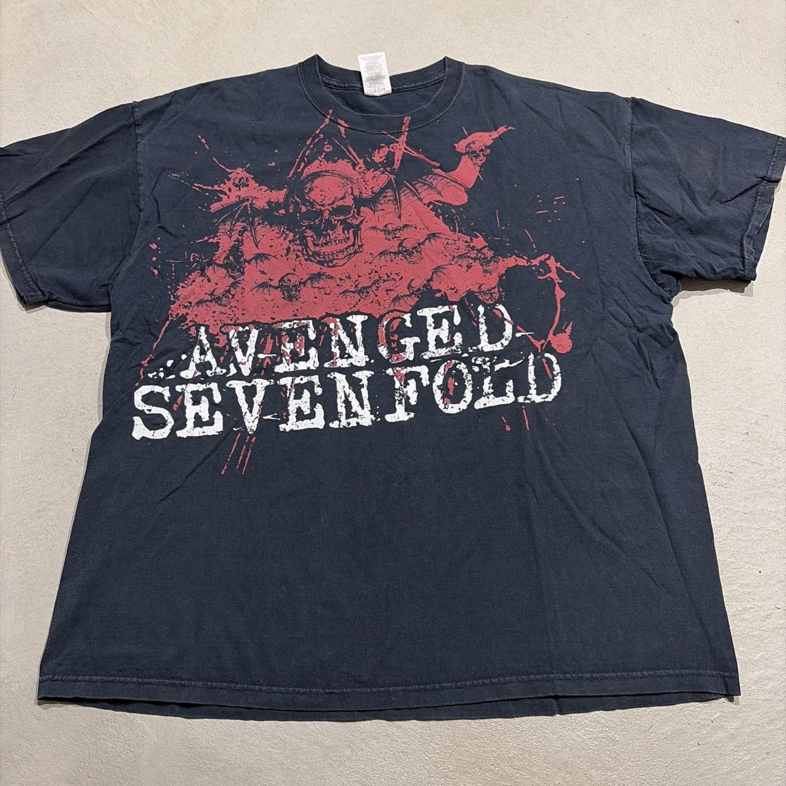 Y2K Avenged Sevenfold Wing Skull Graphic Concert T-Shirt Sz 2X L