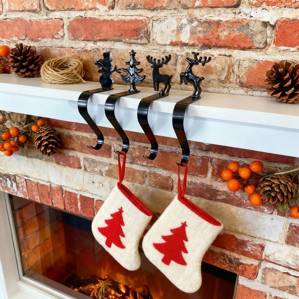 Holiday Stocking Hook Reindeer Stocking Hook Festive Christmas Stocking Hooks Non-slip Metal Hangers for Mantel Ornaments
