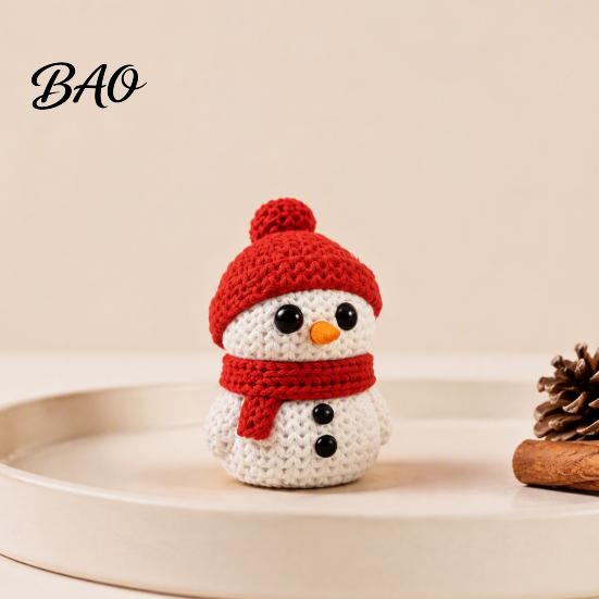 Christmas Snowman Ornament 3D Printed Knitted Figurine, Statue with Red Knit Festive Decor Hat and Scarf, Mini Sculpture for Holiday Desk Decoration
