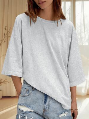 Womens Summer Oversized Half Sleeve Tunic Tee Crew Neck Boxy Top