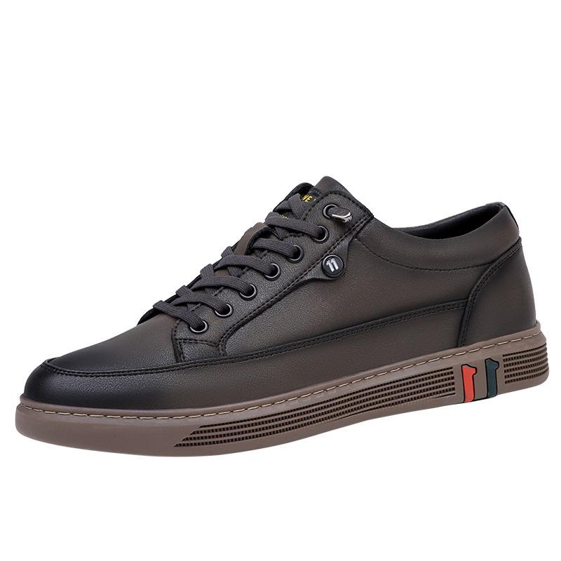 

2025 autumn new men s shoes genuine leather breathable versatile Korean version trendy thick-soled soft-sided casual leather shoes men s board shoes 44 хаки