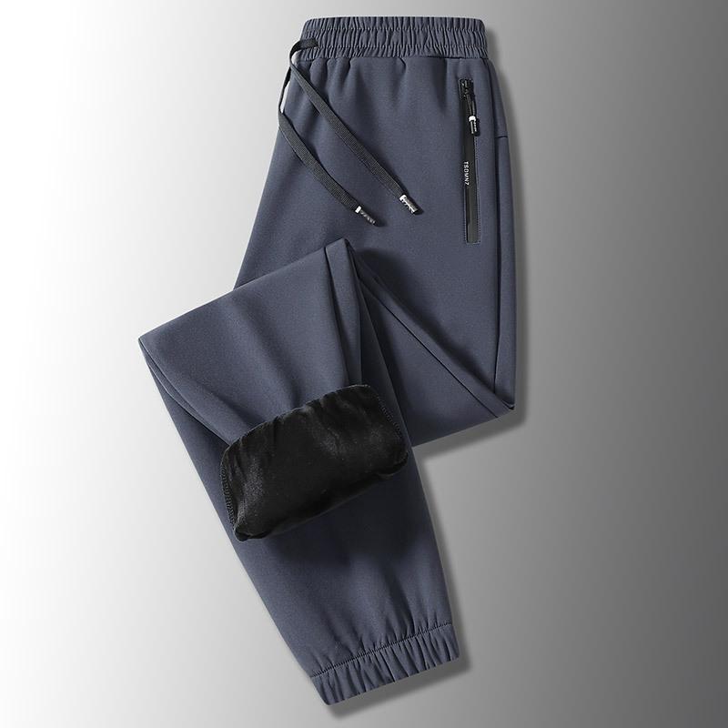 Autumn and Winter Plus Size Men's Warm Leg Tied Flat Leg Pants Sporty and Casual Comfortable Loose and Plush Solid Color Pants