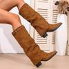2025 Women's High-Heeled Cross-Folded Chunky Heel Fashion Boots Plus Size British Style