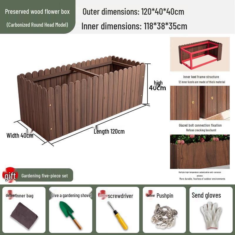Carbonized Wood Outdoor Planter Box – Antiseptic Rectangular Flower Trough for Home, Courtyard, or Balcony.