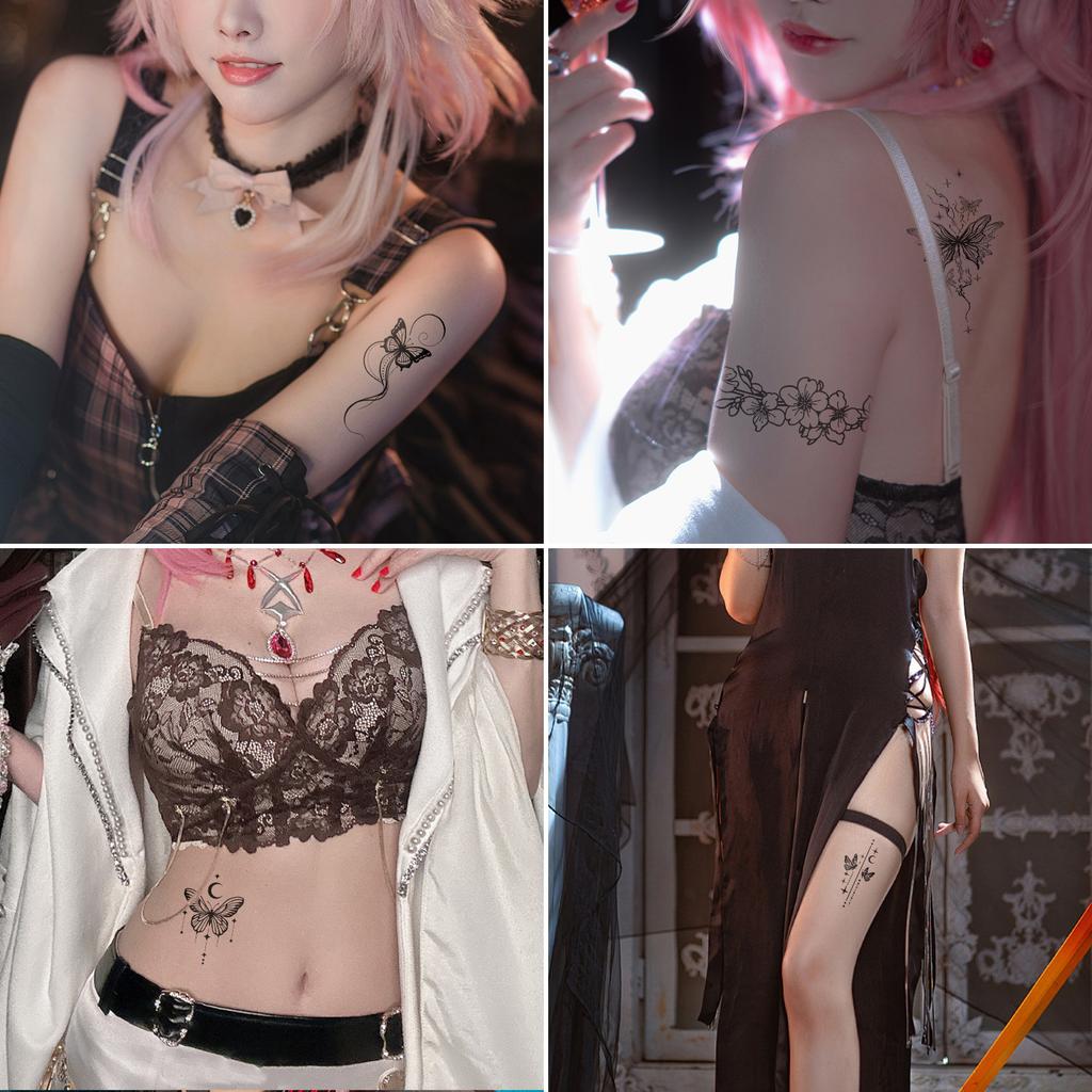 Cross Border New Item Dark Butterfly Tattoo Sticker Sexy Half Arm Flower Collarbone Decoration High-end Feeling