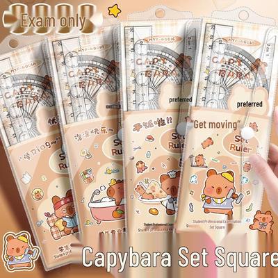 Capybara 4-Piece Student Ruler Set: Includes 20cm Square & Triangle Rulers, High-Quality Stationery for Primary School