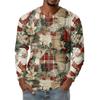 Men's Fashion Printed V-Neck Casual Long-Sleeved T-Shirt Bottoming Shirt Top