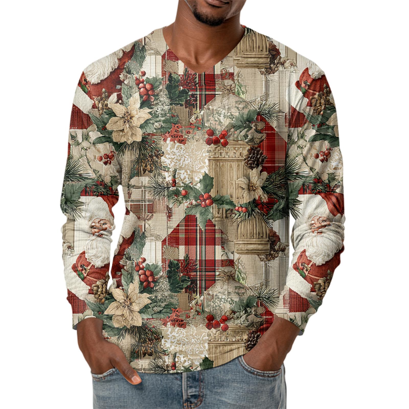 

Мужская модная футболка с принтом, V-образным вырезом, повседневная, с длинным рукавом, для ношения под низ, топ M