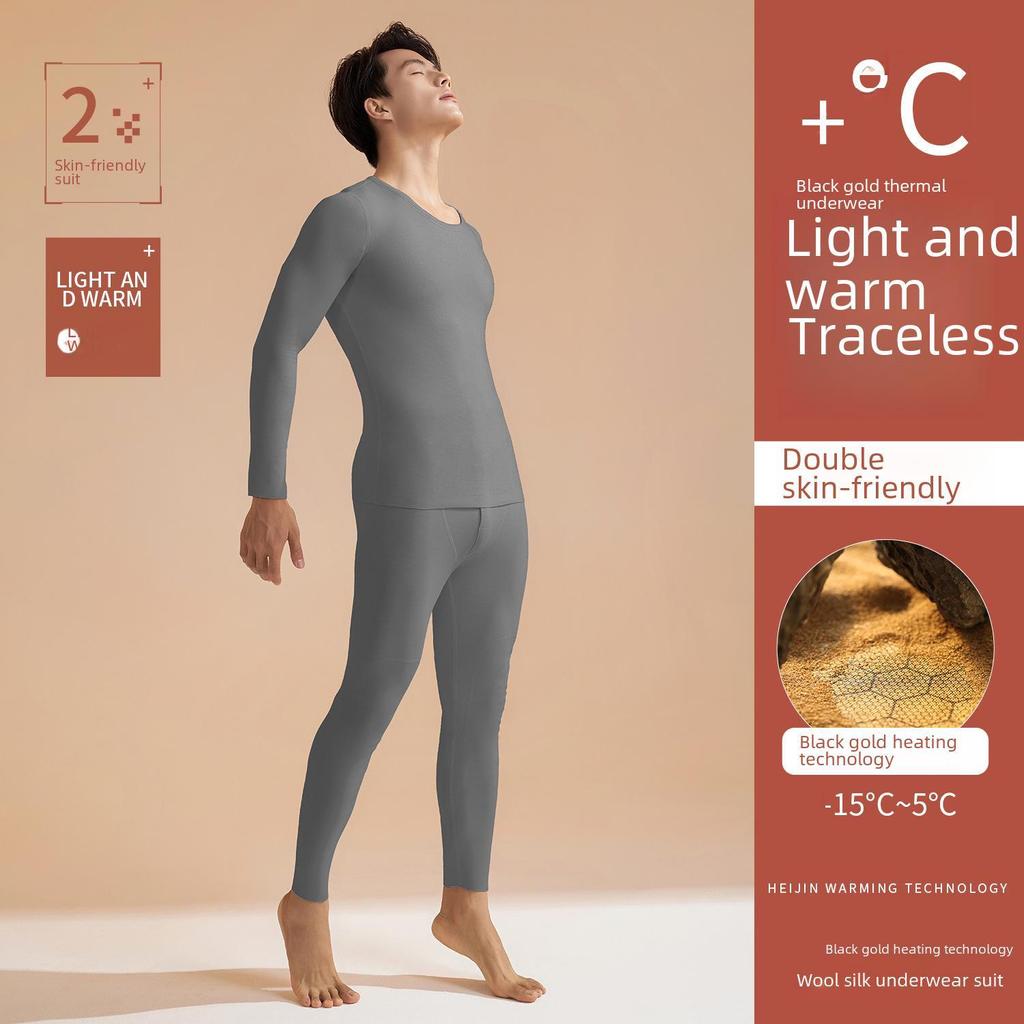 Juyitang Herren Schwarz & Gold Thermounterwäsche-Anzug - Doppelseitig gebürstetes nahtloses Design für Herbst & Winter