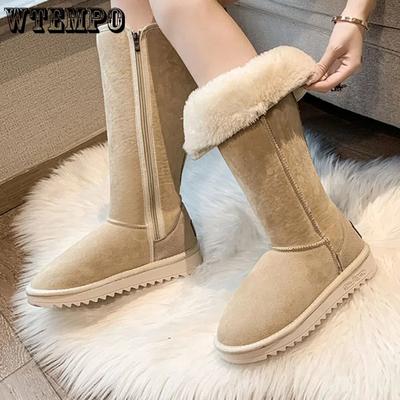 Lange buis zijrits grote maat sneeuwlaarzen dames winter pluche verdikte antislip hoge buis warme katoenen schoenen