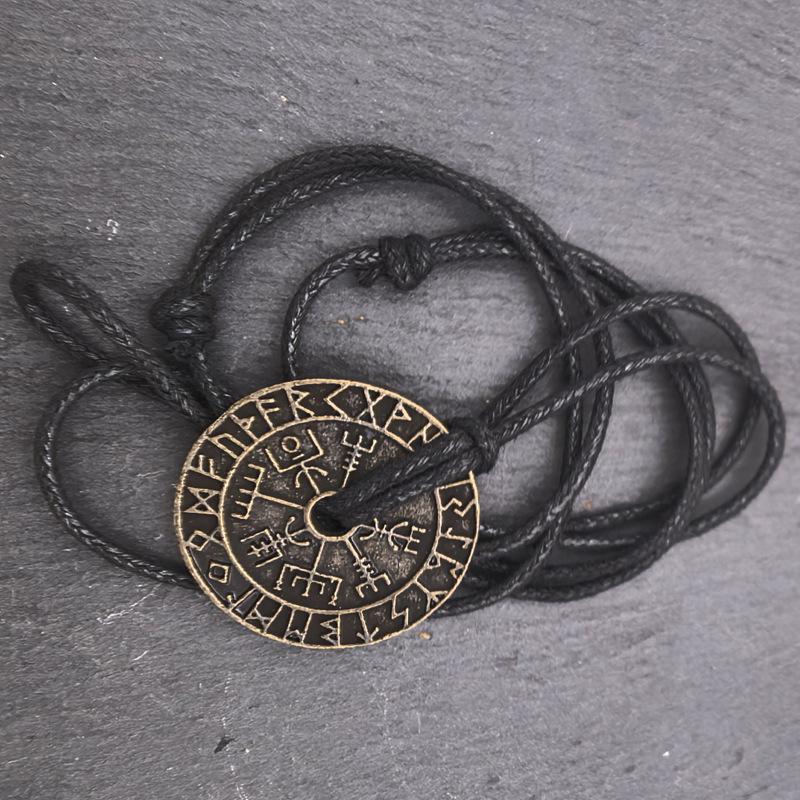 Viking Style Compass Necklace With Odin Rune Pendant For Men