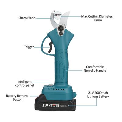 21V Portable Handheld Cordless Electric Pruning Shears with Carry Case Rechargeable 2000mAh Lithium
