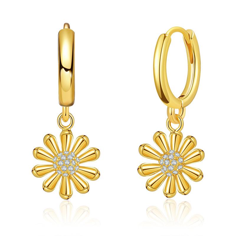 Women Fashion Sweet Daisy Design Inlaid Zircon Gold Plated Huggie Hoop Earrings