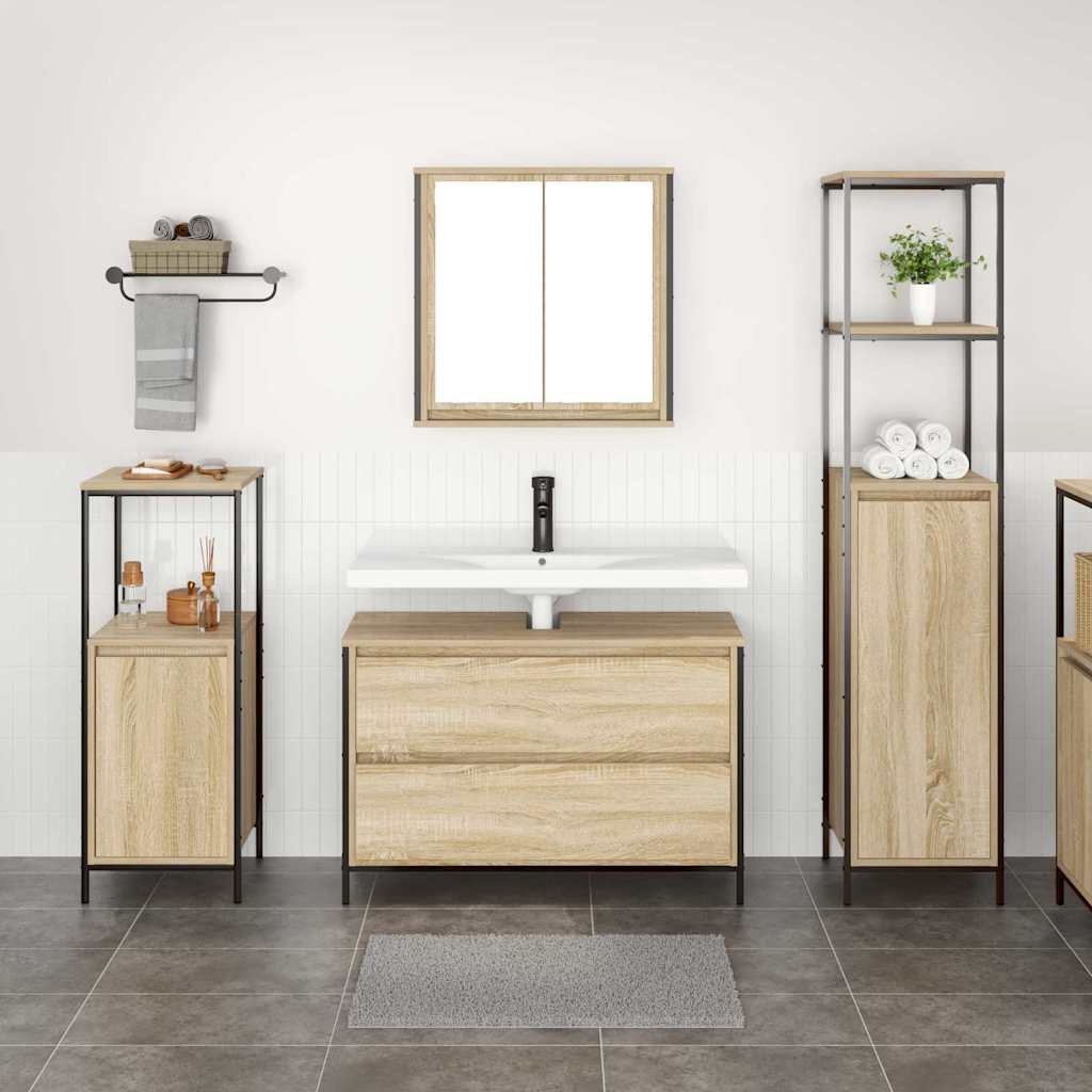 Bathroom Furniture Set with Shelf 3 pcs Sonoma Oak Wood Based Material