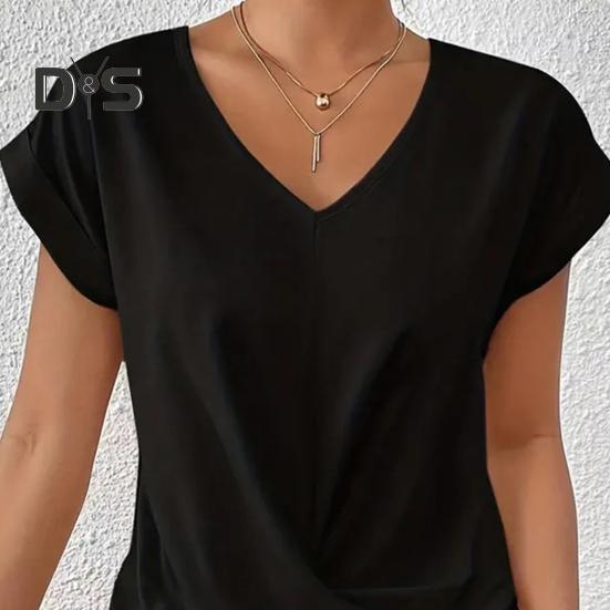 Summer Women Short Sleeve V Neck Shirts Solid Color Casual Breathable Top Versatile Fashion Blouse for Jeans Skirts