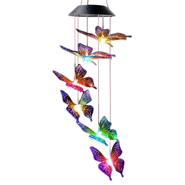 Butterfly Solar Wind Chime Light Multicolor Light Waterproof Chandelier with Bell for Garden Home Yard Lawn Decoration