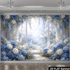 2D Floral Wedding Backdrop, Blue Hydrangea & White Flowers Party Background
