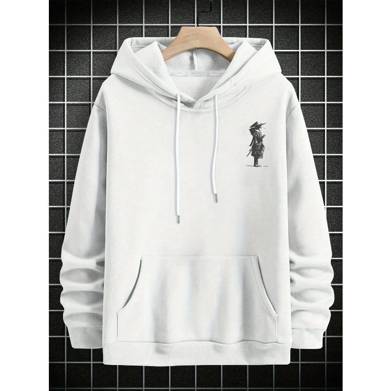 2026 Spring/Autumn Bestselling Men's Hoodie with Oriental Ink Pine and Samurai Print, American Retro Loose Fit Sweatshirt