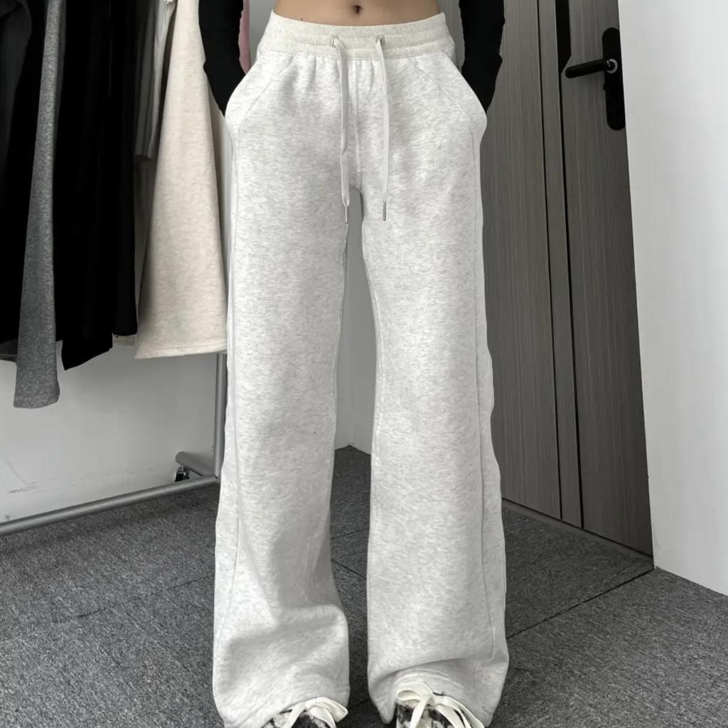 Autumn and winter sweatpants fleece sweater pants women's wide-leg pants loose high-waisted sports straight pants warm and casual