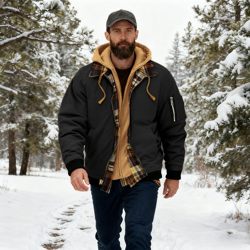 Men's Thick Solid Color Hooded Jacket for Spring, Autumn, and Winter - Air Force Style Casual Wear