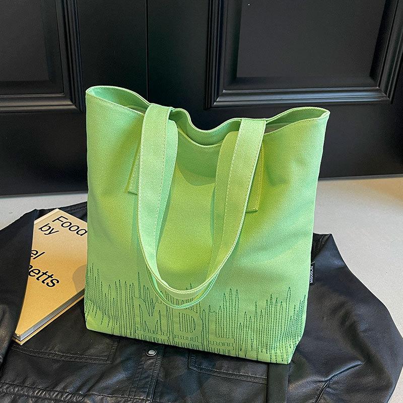 Embroidered Canvas Bag Female New Student Portable Versatile Commuter Shoulder Tote Bag