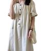 Women's summer new literary and retro Japanese long dress loose casual and thin short-sleeved dress small lazy style