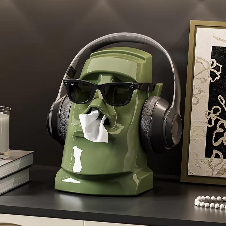 Shinest Eco-friendly Vinyl 2025 Creative Modern Art Moai Tissue Box Multifunctional Home Office Accessory Headphone Glasses