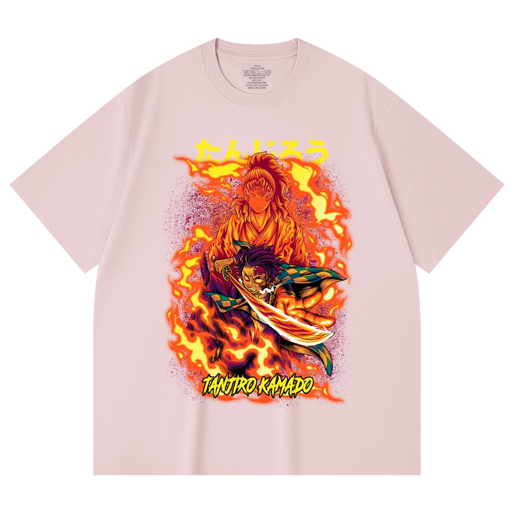 230 Gsm 100% Cotton Demon Slayer V107 Tanjiro Print Unisex Heavy Cotton T Shirt