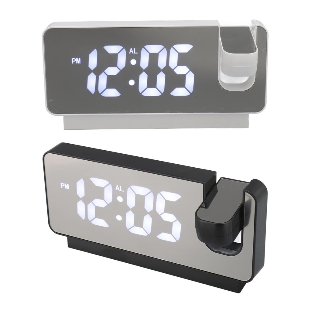 Projection Alarm Clock USB Rechargeable White Light Snooze Function Adjustable Brightness LED Mirror