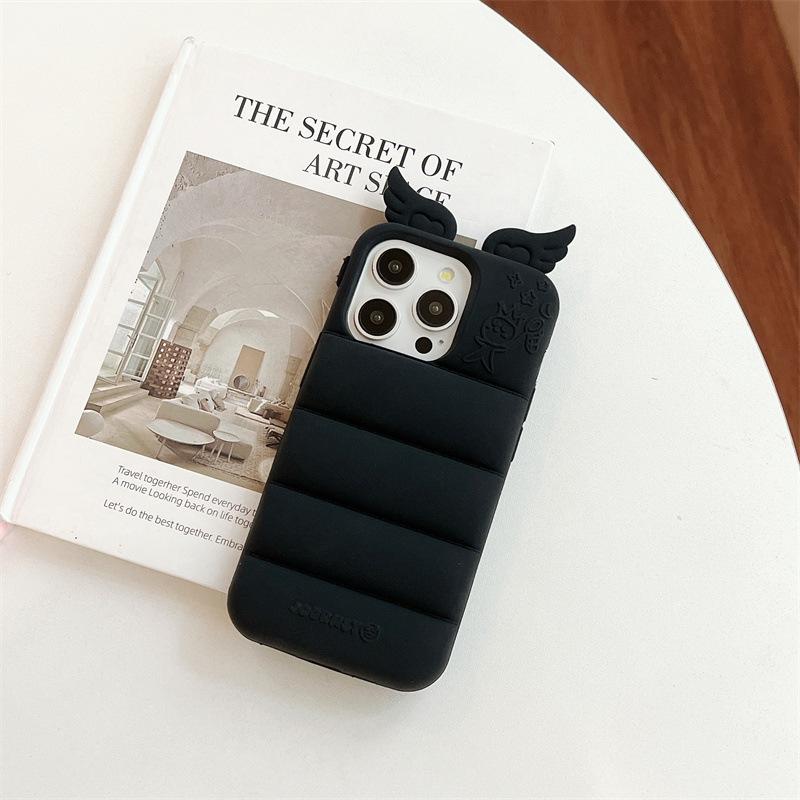 Kawaii 3D Angels Wings Bear Rabbit Cat Ears Solid Color Phone Case for iPhone 17 16 15 14 13 Pro Max Plus Soft Silicone Shockproof Protective Cover