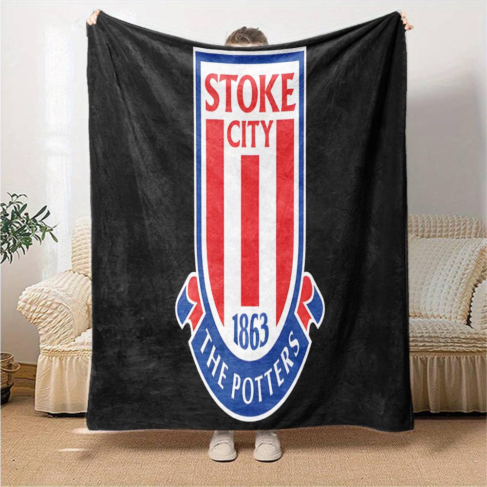 Stoke Football Club Flannel Blanket, Soft Polyester, Modern Design, All-Season for Camping, Travel, Gifts for Holidays or Birthdays
