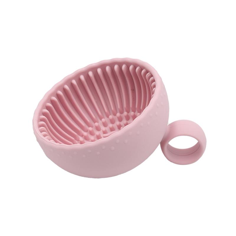 

1pc Silicone Makeup Brush Cleaner Bowl with Scrubber Pad for Eyebrow, Blush, Facial & Eye Brushes рожевий