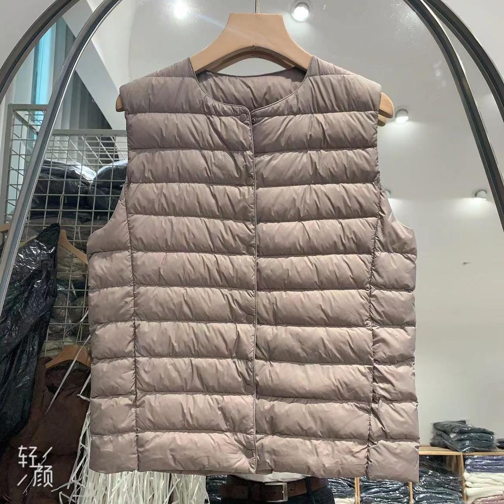Gilet Imbottito in Piuma d'Anatra Bianco Leggero da Donna Senza Maniche Colletto a V Convertibile Gilet Imbottito Strato Interno Caldo Gilet Invernale