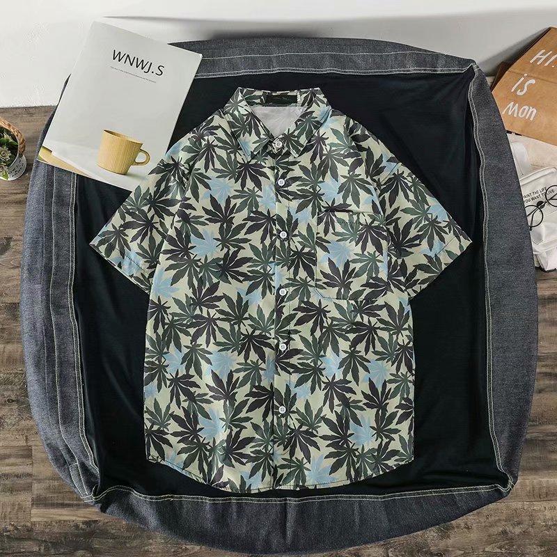 Men's Floral Short-sleeve Shirt, Korean Style, Loose Fit, Summer Vintage, New Trendy and Stylish Hawaiian Style