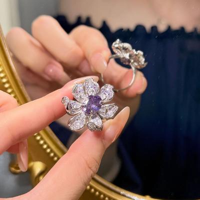 Super Bellissimo Anello Retro Viola Iris Brillante Pieno di Diamanti Zirconi Anello Aperto Dito Indice Femminile Elegante Tesoro Colorato