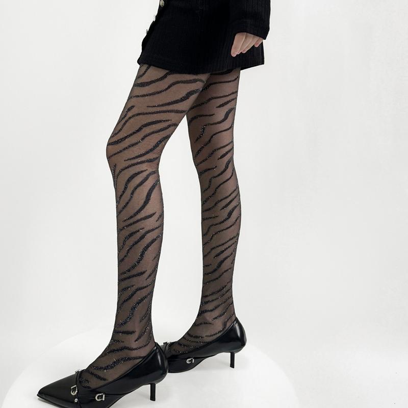 Nieregularne Paski Damskie Rajstopy Seksowne Wzór Zebra Damska Moda Rajstopy Oddychająca Siatka Letni Dół Długie Skarpety Bielizna