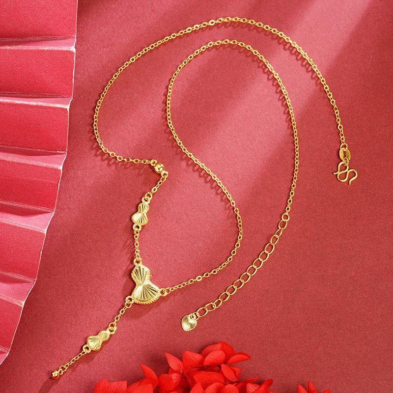 Vietnam Gold-Plated Clover Necklace, Ring & Five-Flower Bracelet Set