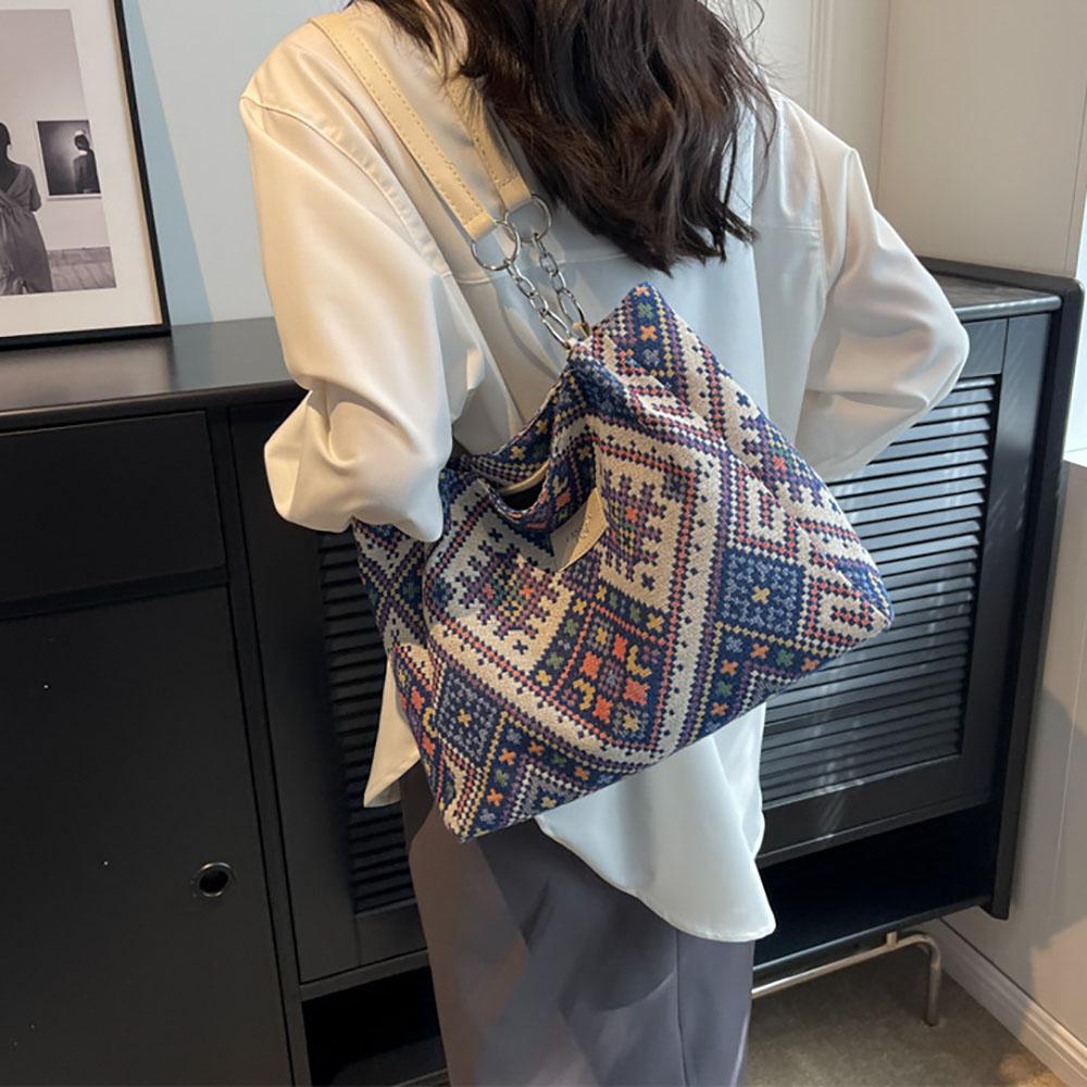 Bolsos de Hombro de Lona Retro para Mujer Bolsos de Compra Reutilizables Ecológicos Bolsos de Mano de Moda Estilo Étnico Bolso Casual de Gran Capacidad