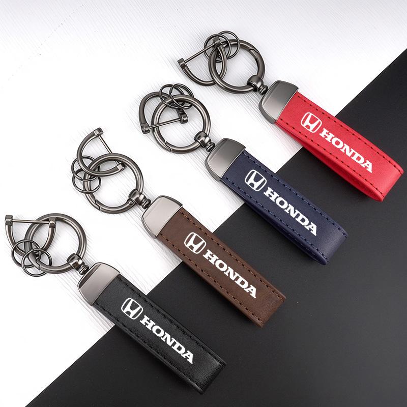 Honda Badge Leather Car Keychain Keyring Key Lanyard For Honda Civic Accord Fit Jazz Pilot CRV Odyssey Passport City Shuttle HRV TV7