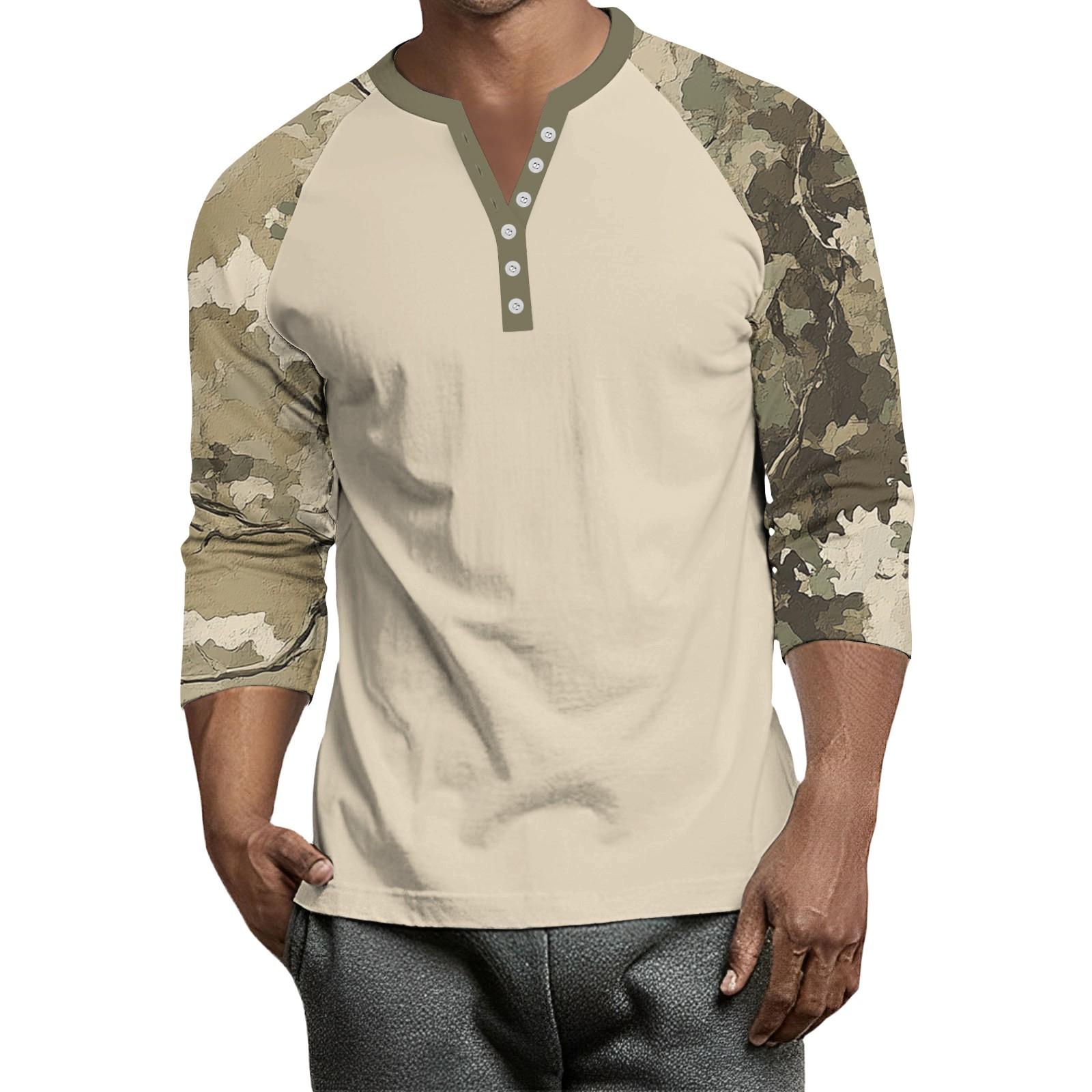 

Мужской контрастный топ реглан на пуговицах с рукавом 3/4 S хаки