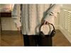 Men's Cable Knit Crew Neck Sweater, Loose Fit, Retro Hong Kong Style, Trendy Casual Knitwear for Autumn and Winter.