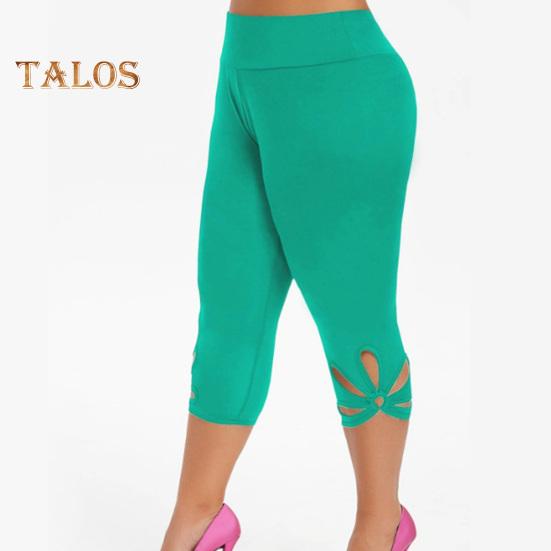 Women Leggings Mid-rise High Elasticity Cropped Pants Solid Color High Waist Yoga Pants Petal Cuffs Slim Fit Yoga Leggings