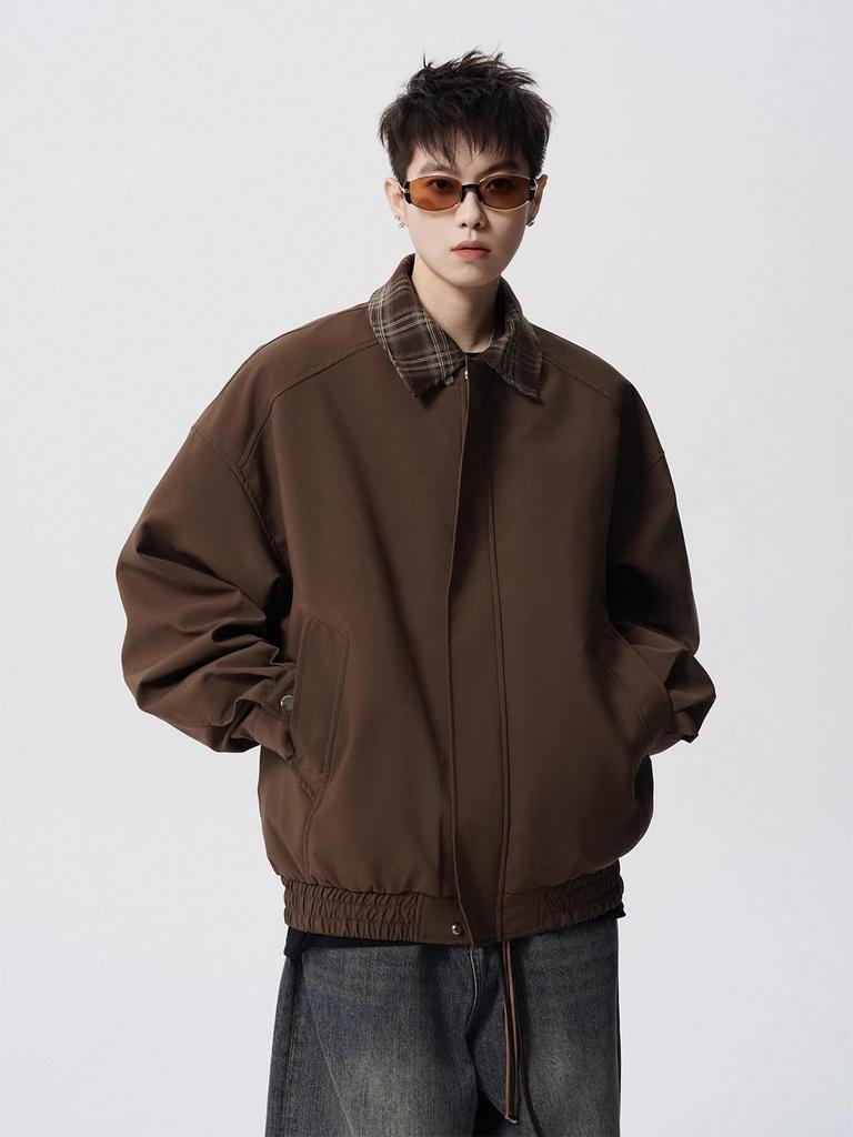 Men's Plaid Patchwork Casual Jacket - American Style Two-Piece Design for Spring and Autumn