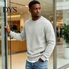 Mens Casual Crewneck Sweatshirt Men Sweatshirt, Soild Color Geometric Texture Ribbed Cuff Hem Loose Fit Pullover Shirt for Office Street Daily