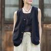 Johnature Women Chinese Style Vests Coats V-Neck Solid Color Button Vintage Cloths Autumn Pockets Vests