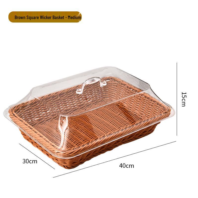 Acrylic Bread Basket with Imitation Rattan Cover for Food, Fruit, Vegetables, Snacks