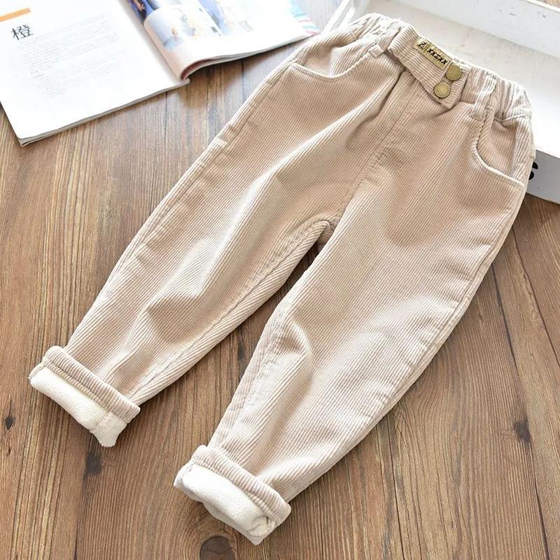 Children's Pants Outer Wear Plus Velvet Thickened Children's Corduroy Winter Pants For Middle And Large Children