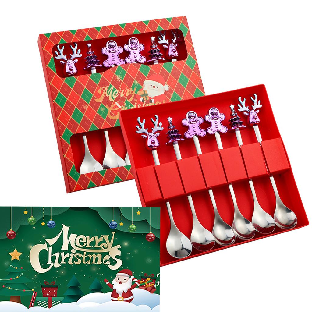 Set Regalo Cucchiaini da Caffè Forchette di Natale in Scatola con 1 Biglietto di Natale, Cucchiaino da Caffè Natalizio Forchette da Cena Cucchiaino da Dessert Stoviglie Regalo